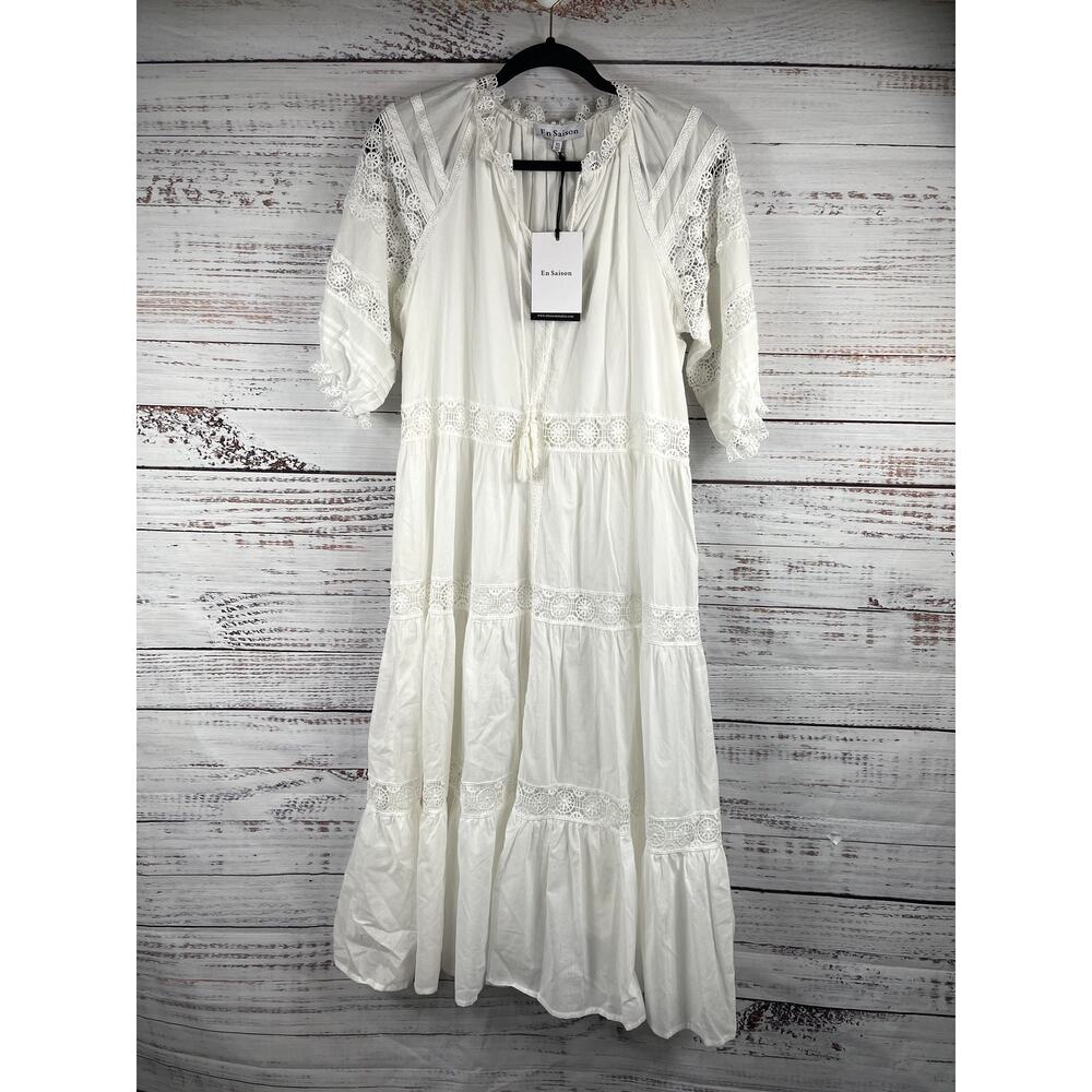 En Saison White Tiered Lace Midi Dress